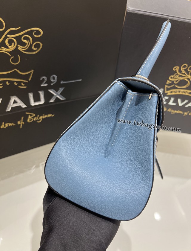 Delvaux太平洋藍外縫線全新mini手提女包 德爾沃專櫃經典款焦糖色BrillantPM包袋 bxs1059